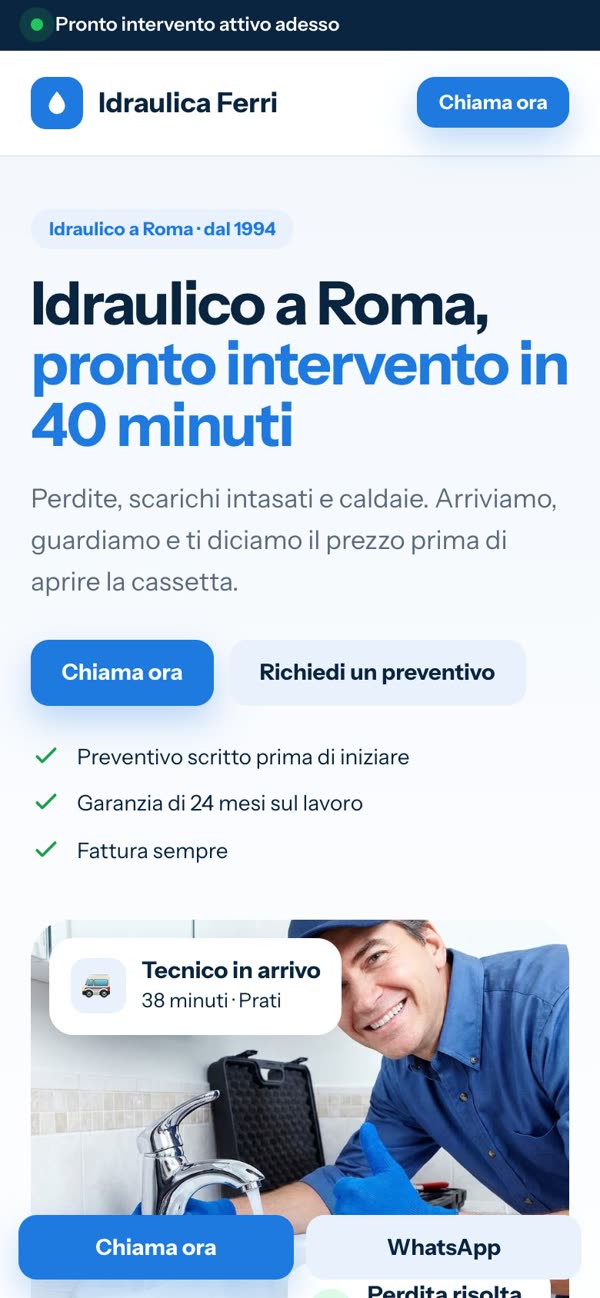 Idraulica Ferri, sito rifatto: versione da telefono